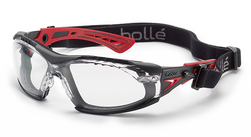 Black & Grey Frame Safety Glasses with Assembled Foam and Strap Bolle Safety Rush Twilight Lenses