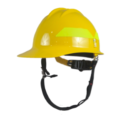 Bullard Wildfire Helmet – cap brim yellow wildland firefighting helmet with ratchet suspension, side angle view