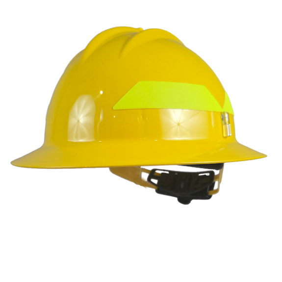 Bullard Wildfire Helmet – full brim yellow wildland firefighting helmet, side angle view