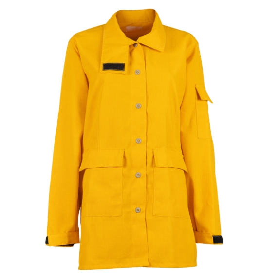 True North Wildland Women's Brush Shirt Plus – 5.8 oz. Tecasafe Plus fabric, yellow wildland firefighter shirt, front view with collar folded