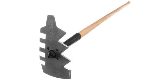 Vallfirest Gorgui Classic Multi-Purpose Tool - A versatile tool with an ergonomic eucalyptus wooden handle used for all types of grounds and fuels, front view